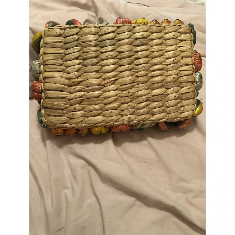 VTG 9x13 Raffia Casserole Dish Carrier Basket w Handles &  Raised Veggies
